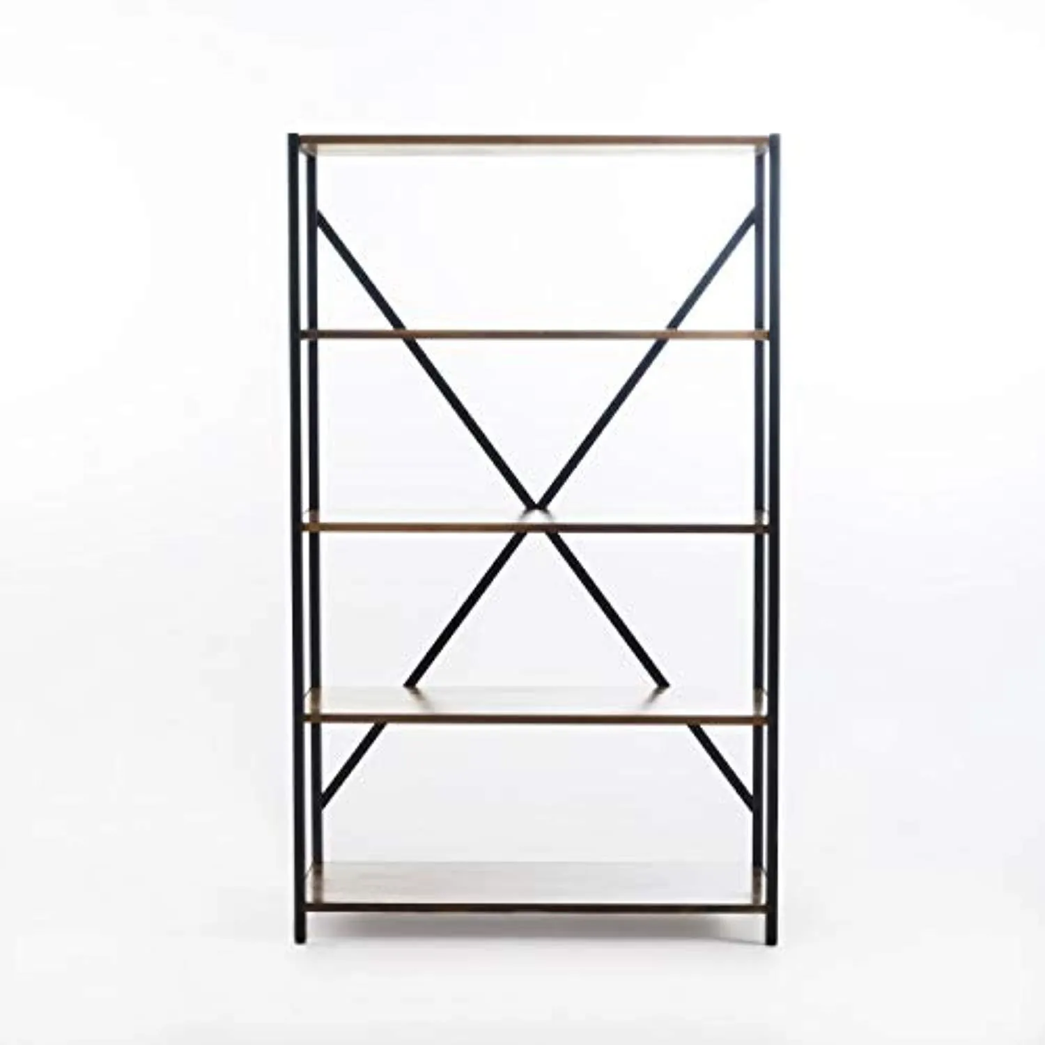 34" Wide Natural Stained Acacia Wood Bookcase with Rustic Metal Finished Iron Accents
