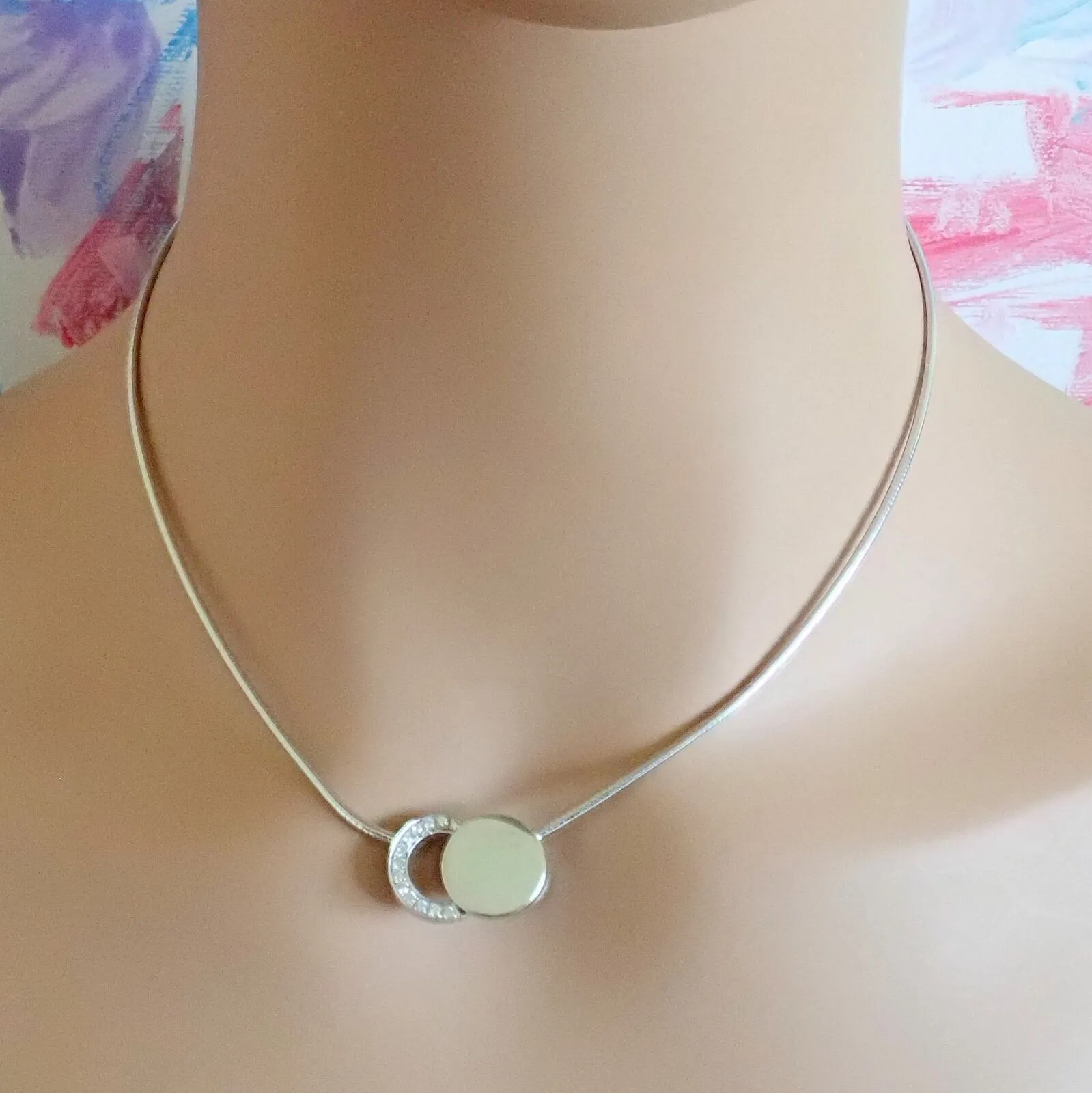 Rare! Authentic Modernist Dinh Van 18k White Gold Diamond Ombre De Lune Necklace