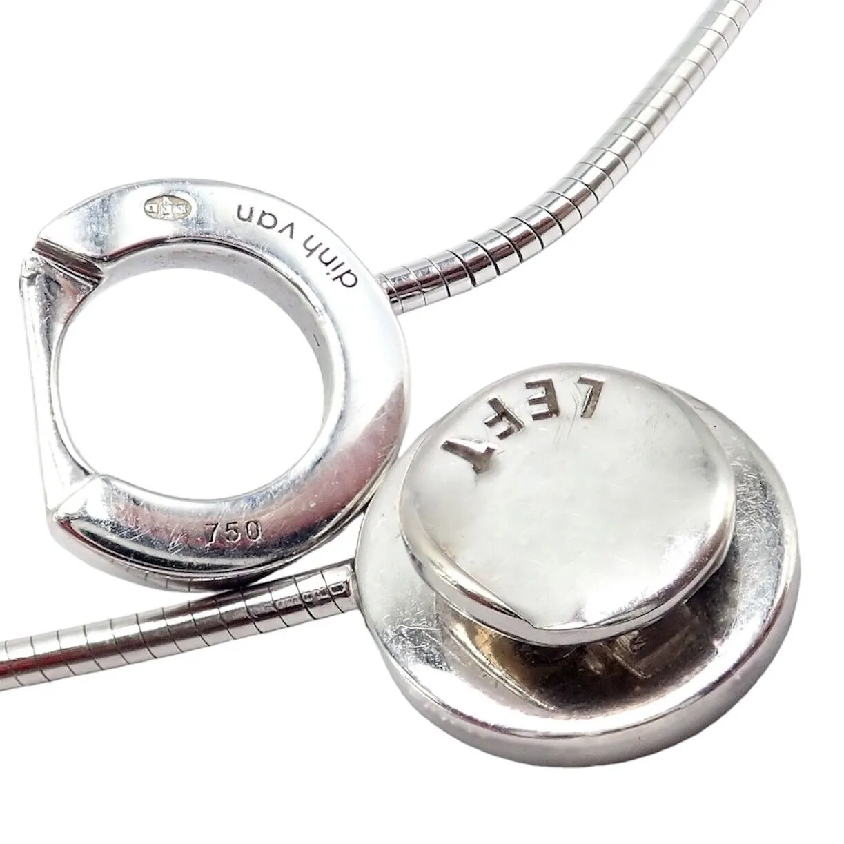 Rare! Authentic Modernist Dinh Van 18k White Gold Diamond Ombre De Lune Necklace