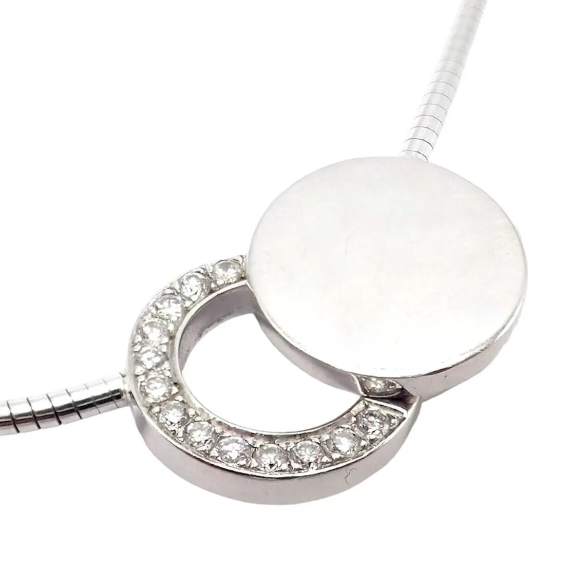 Rare! Authentic Modernist Dinh Van 18k White Gold Diamond Ombre De Lune Necklace