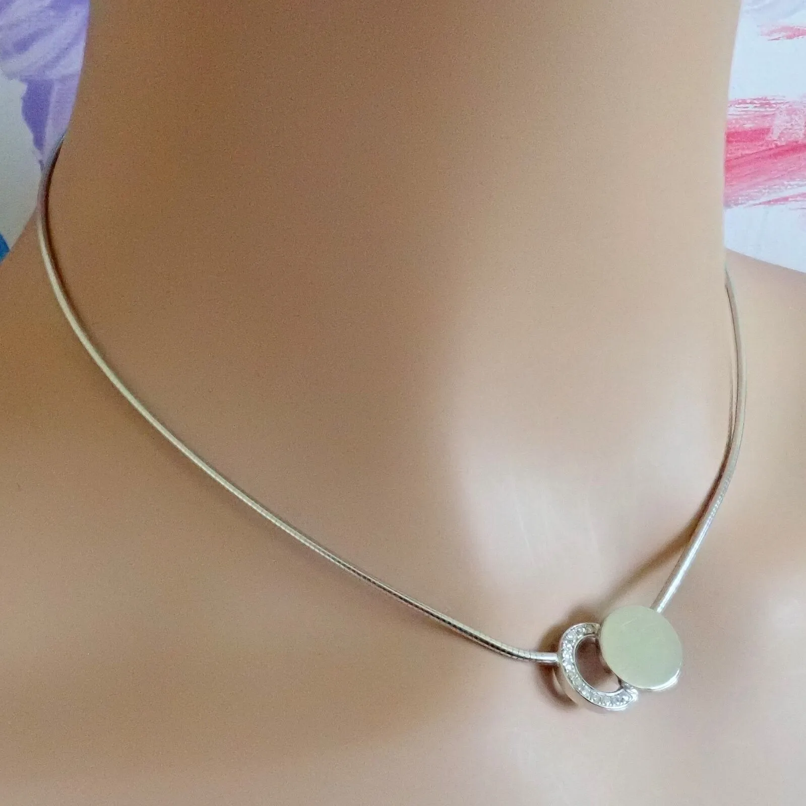 Rare! Authentic Modernist Dinh Van 18k White Gold Diamond Ombre De Lune Necklace