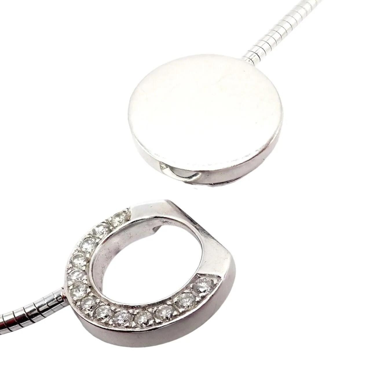 Rare! Authentic Modernist Dinh Van 18k White Gold Diamond Ombre De Lune Necklace